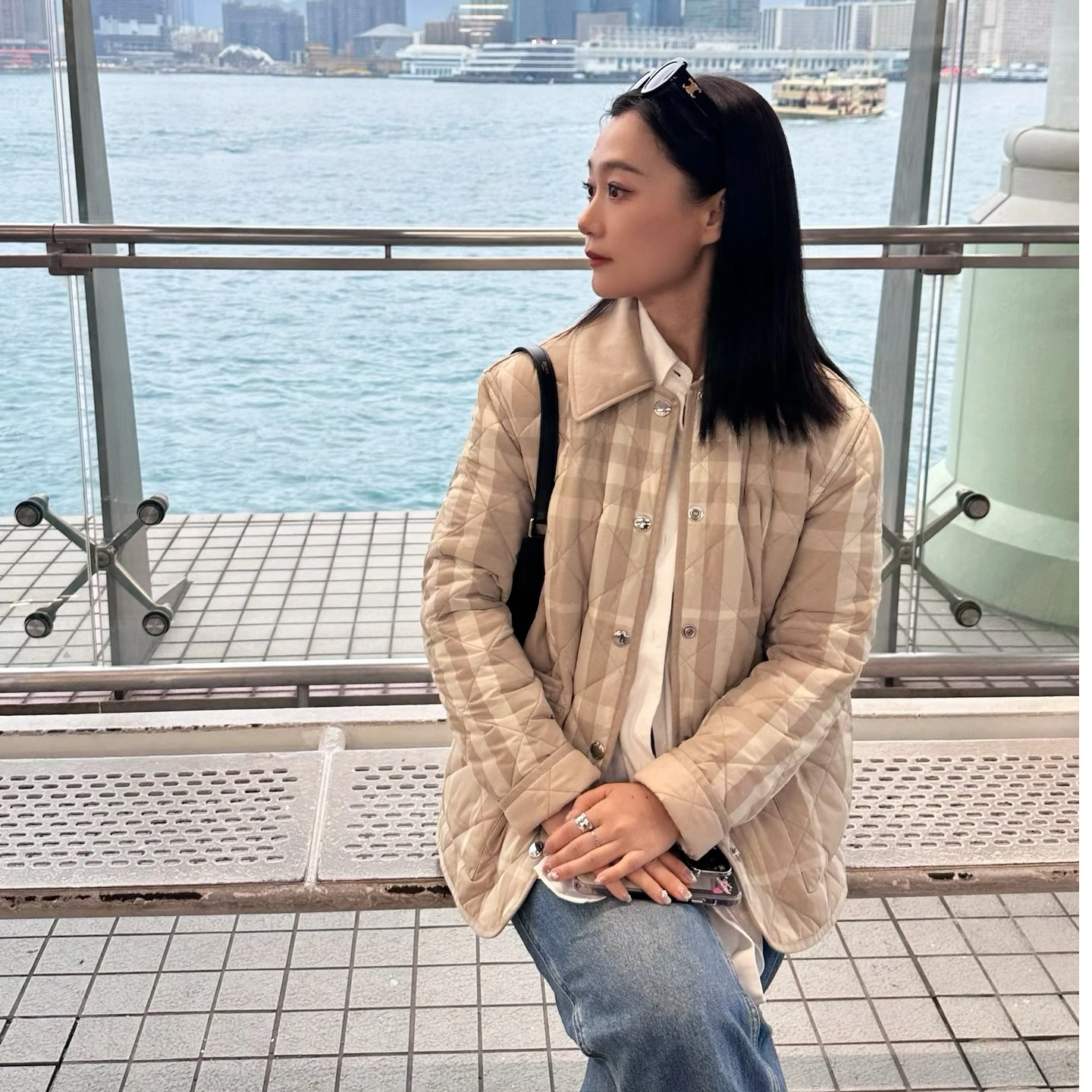 未使用 BURBERRY/博柏利 Burberry 排扣格纹外套 米色S