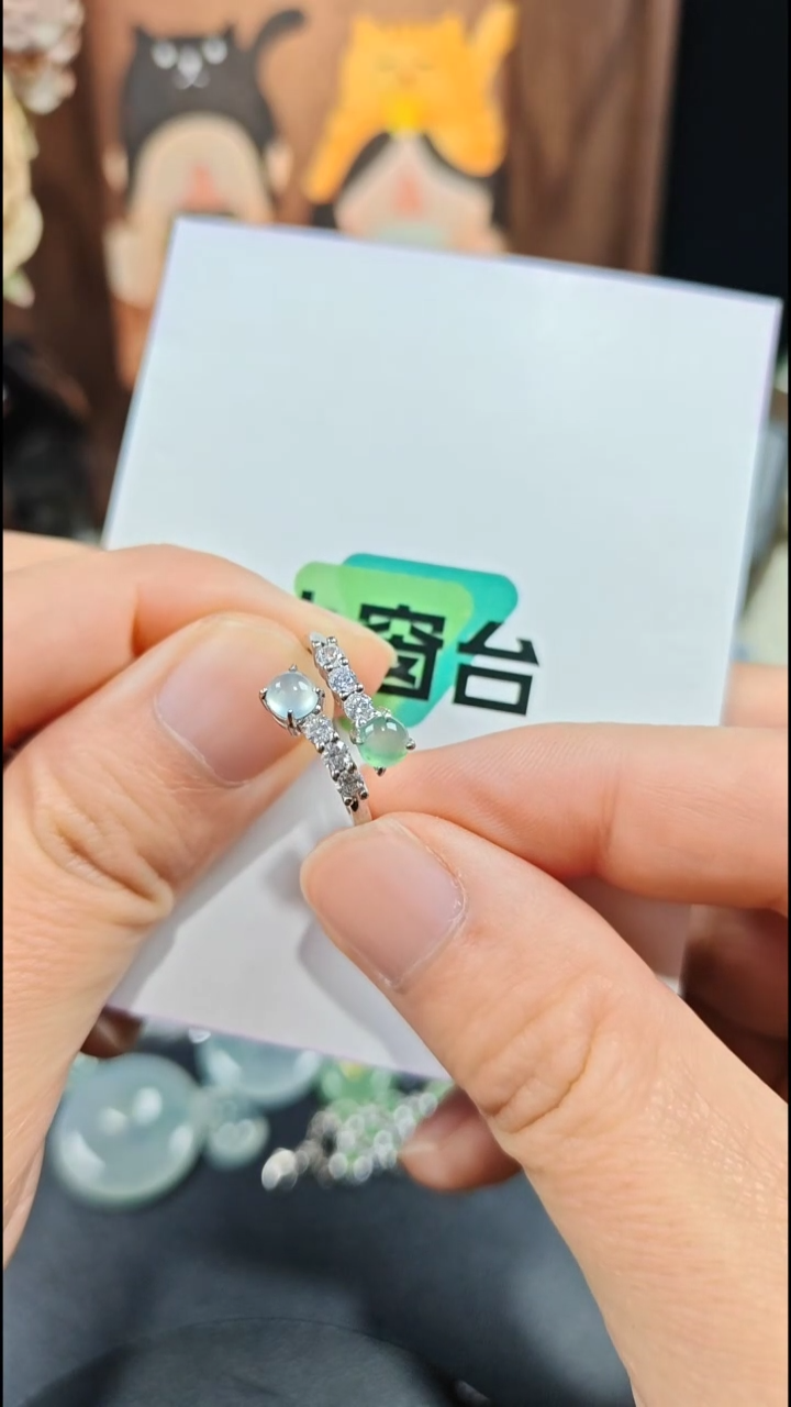 银S925镶嵌戒指翡翠翡翠戒指S925银镶嵌