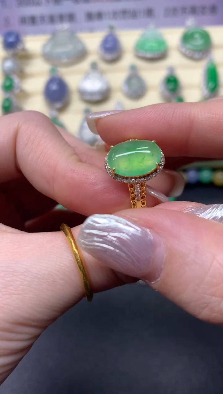 【闪购商品】翡翠戒指18K金镶嵌戒指|4500+450
