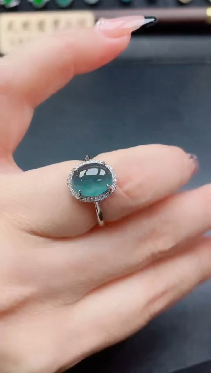 银S925镶嵌戒指翡翠1