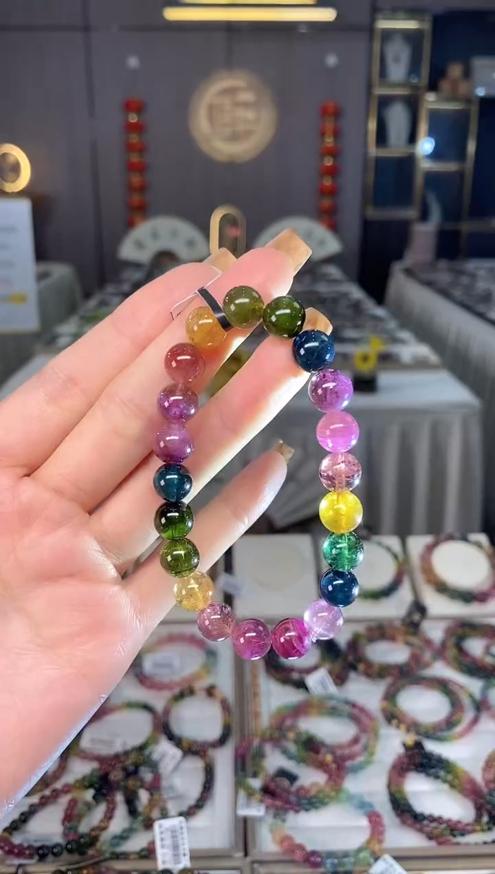 未镶嵌老矿碧玺色标彩虹单圈手串9mm+碧玺dan多样性发货一条