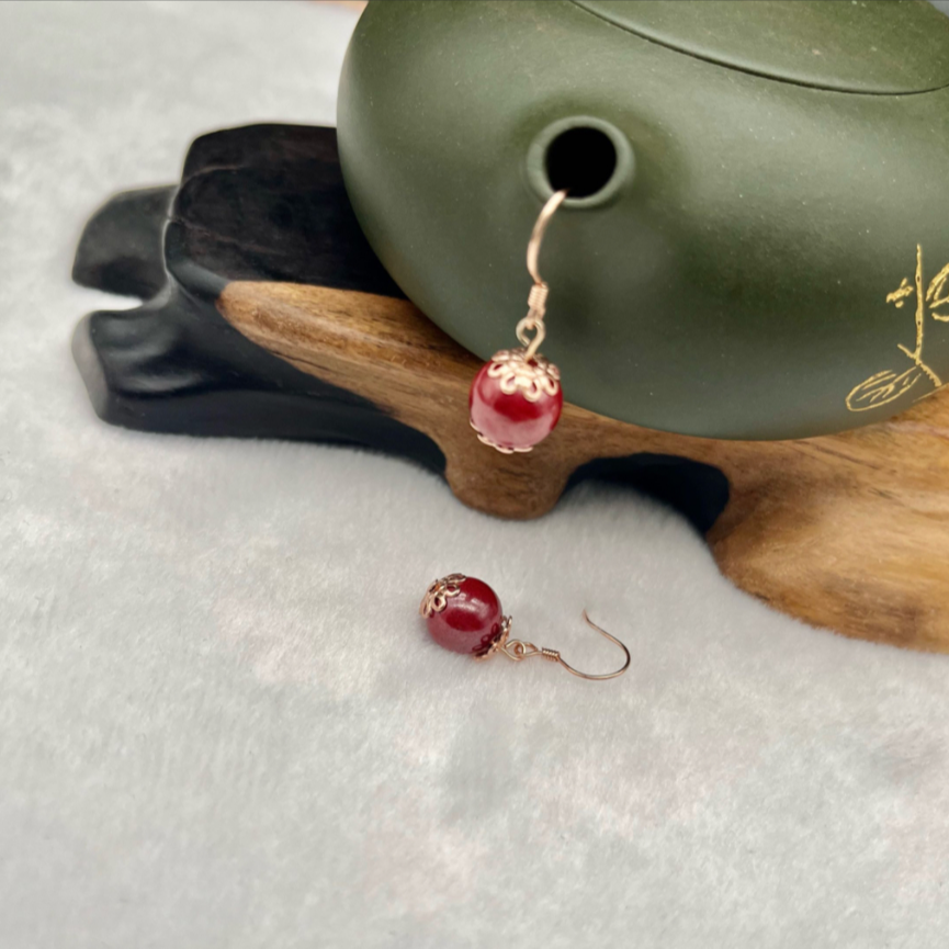 含辰砂工艺品 原韵原矿10毫米耳环