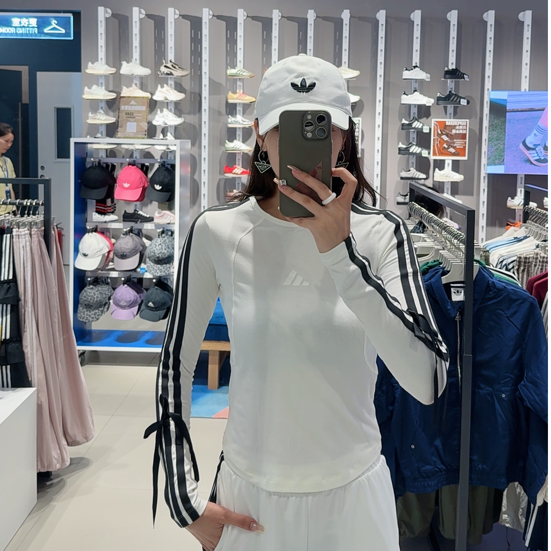 Adidas三叶草新款秋季经典条纹长袖 可拆卸蝴蝶结长袖T KG3861