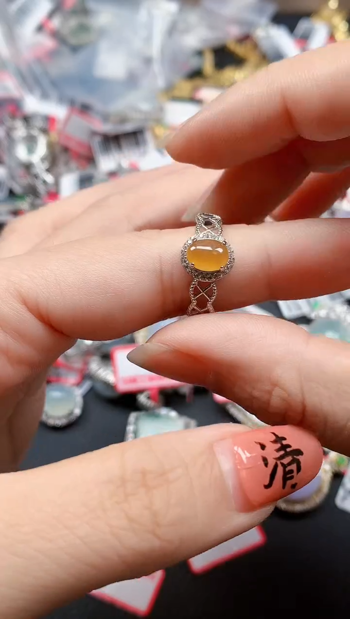 银S925镶嵌戒指翡翠天然A货缅甸翡翠