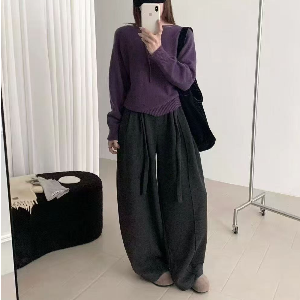 高腰秋冬款长裤阔腿裤休闲裤气质百搭显瘦弯刀裤5611