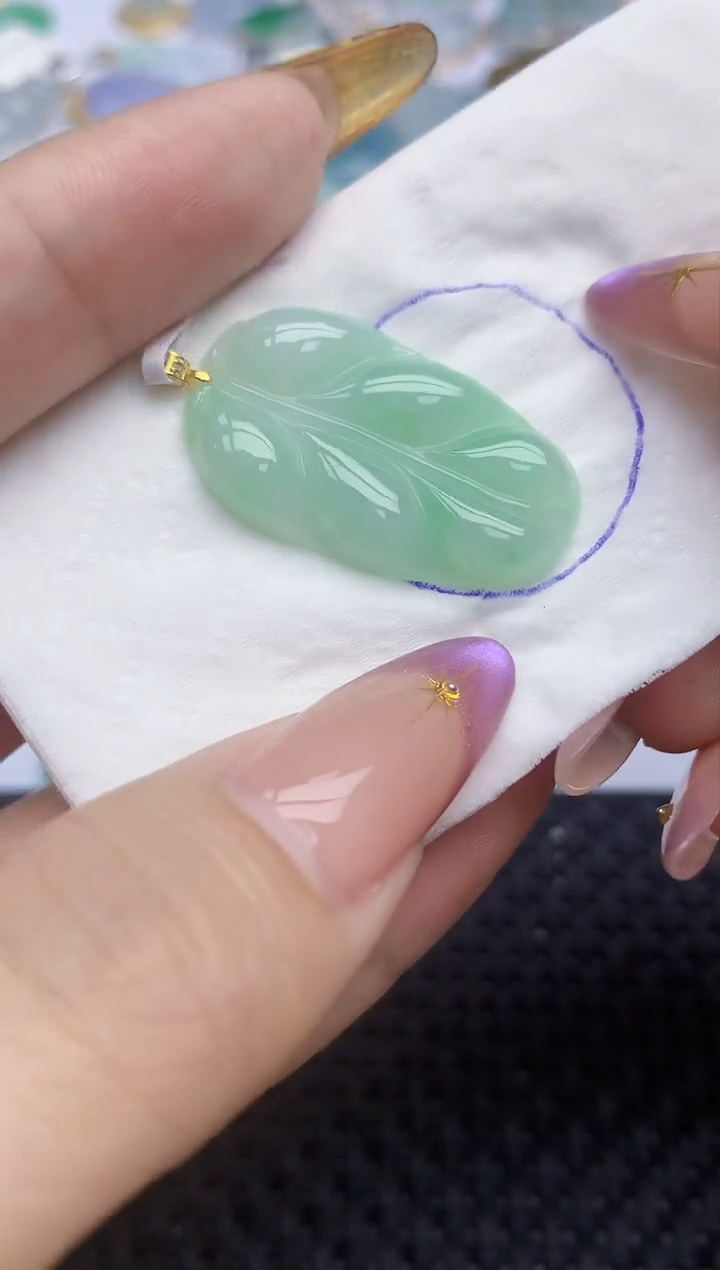 翡翠18K金镶嵌颈饰93   天然翡翠A货  百元以上9米证书费自理