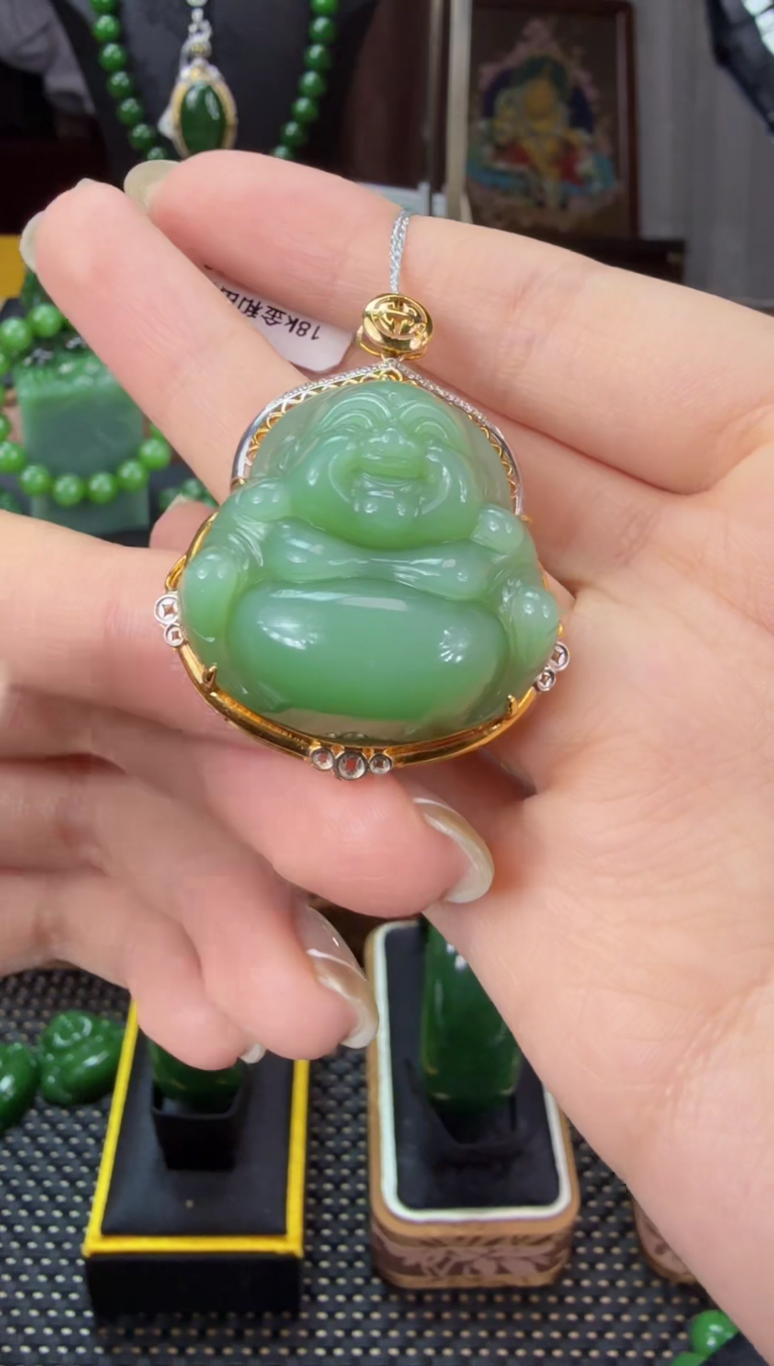 【闪购商品】和田玉（碧玉）吊坠(不含链)18K金镶嵌