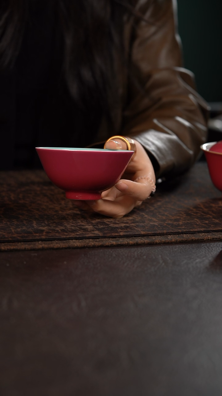 【闪购商品】杯柴烧德韶轩胭脂水松石绿大撇口杯