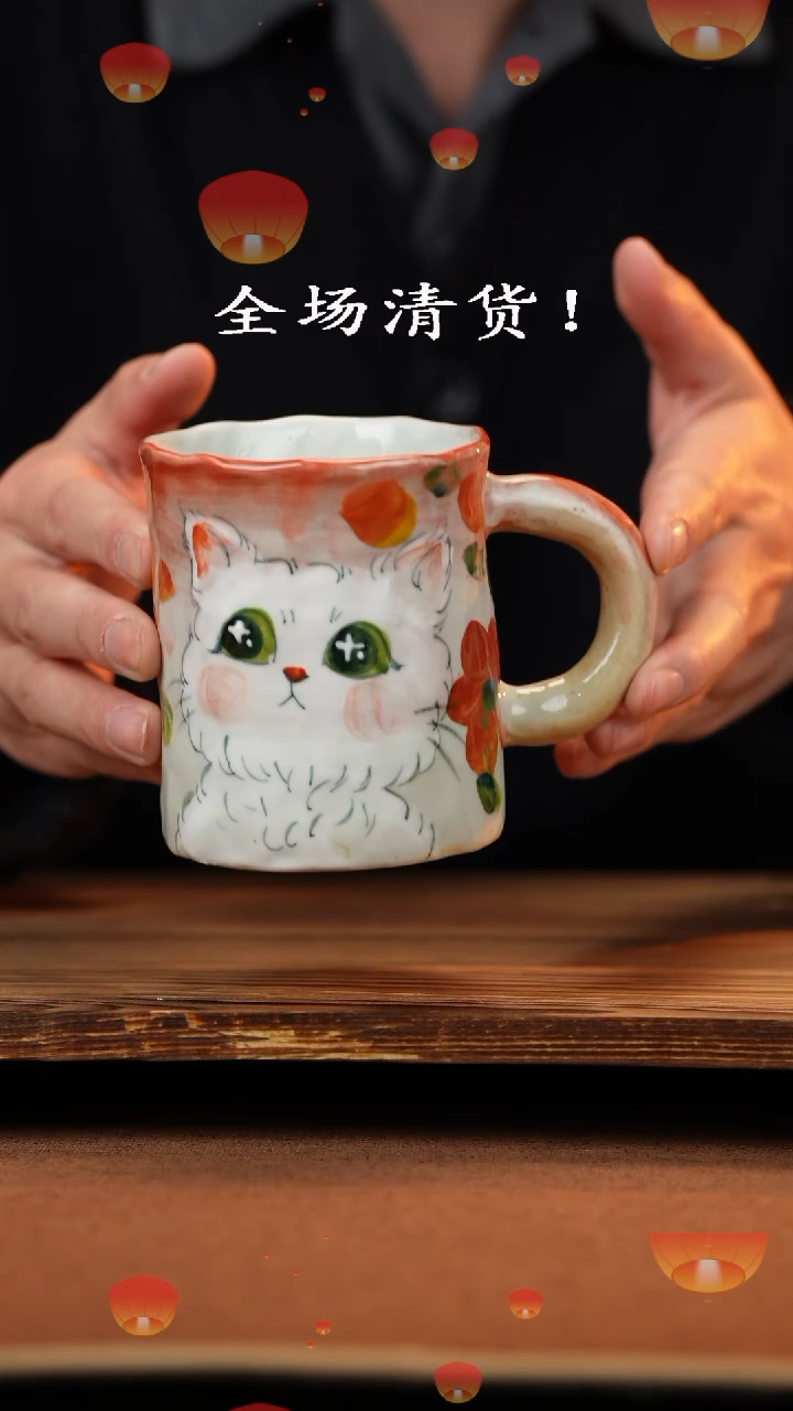 【闪购商品】杯手艺人手绘釉下彩异形器物