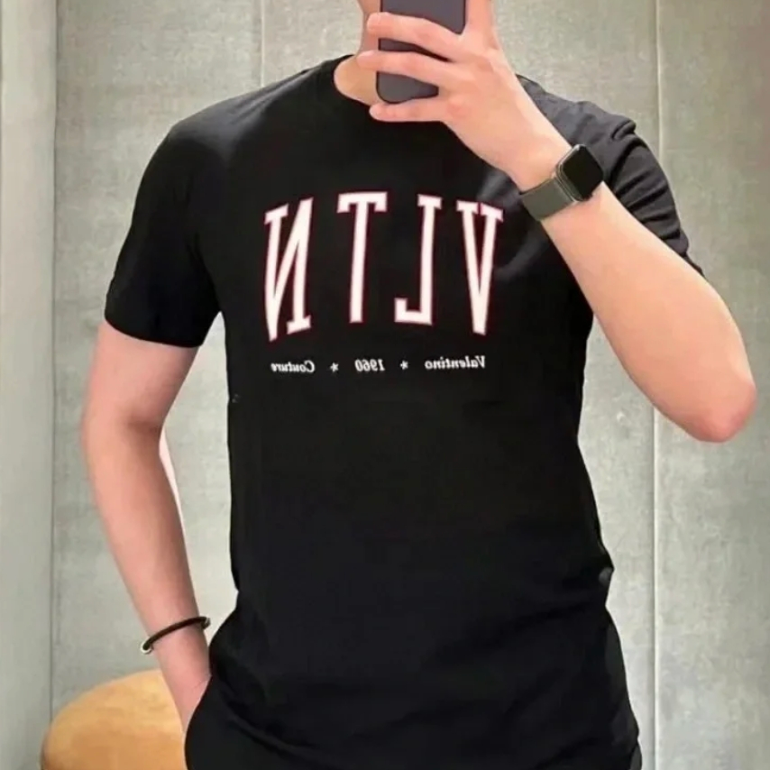 全新未使用 Valentino/华伦天奴 男士黑色字母logo短袖T恤 149343