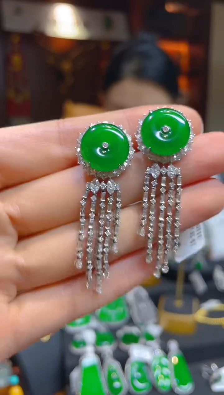 【闪购商品】翡翠耳饰18K金镶嵌121284天然A货翡翠平安扣耳钉