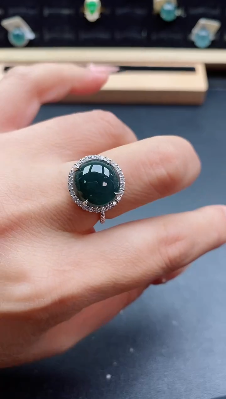 银S925镶嵌戒指翡翠1