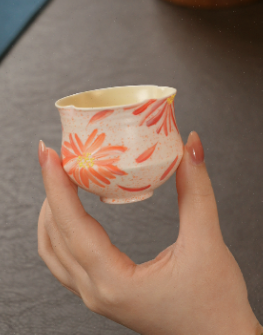 彼岸花纯手绘釉下彩女士高颜值小清新文艺陶瓷茶具葫芦花口杯