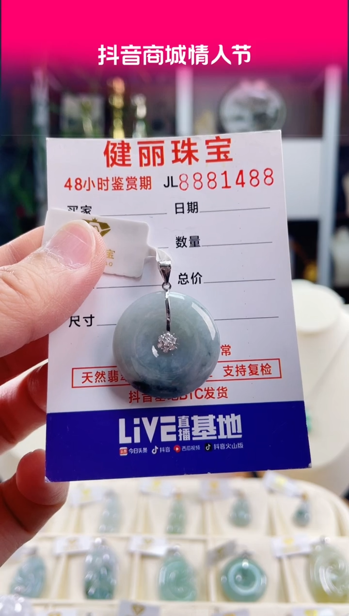 【闪购商品】翡翠颈饰银S925镶嵌天然缅甸翡翠 平安扣(一物一证) 