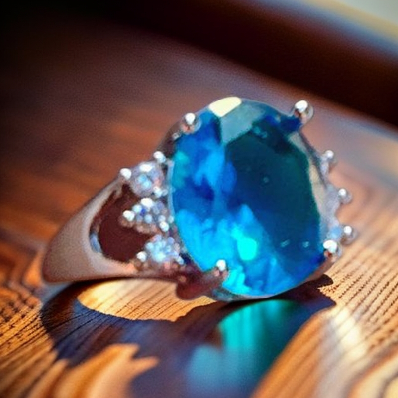 铜合金莫桑石戒指 海蓝戒指简约时宝尚石女经典活口气质精致