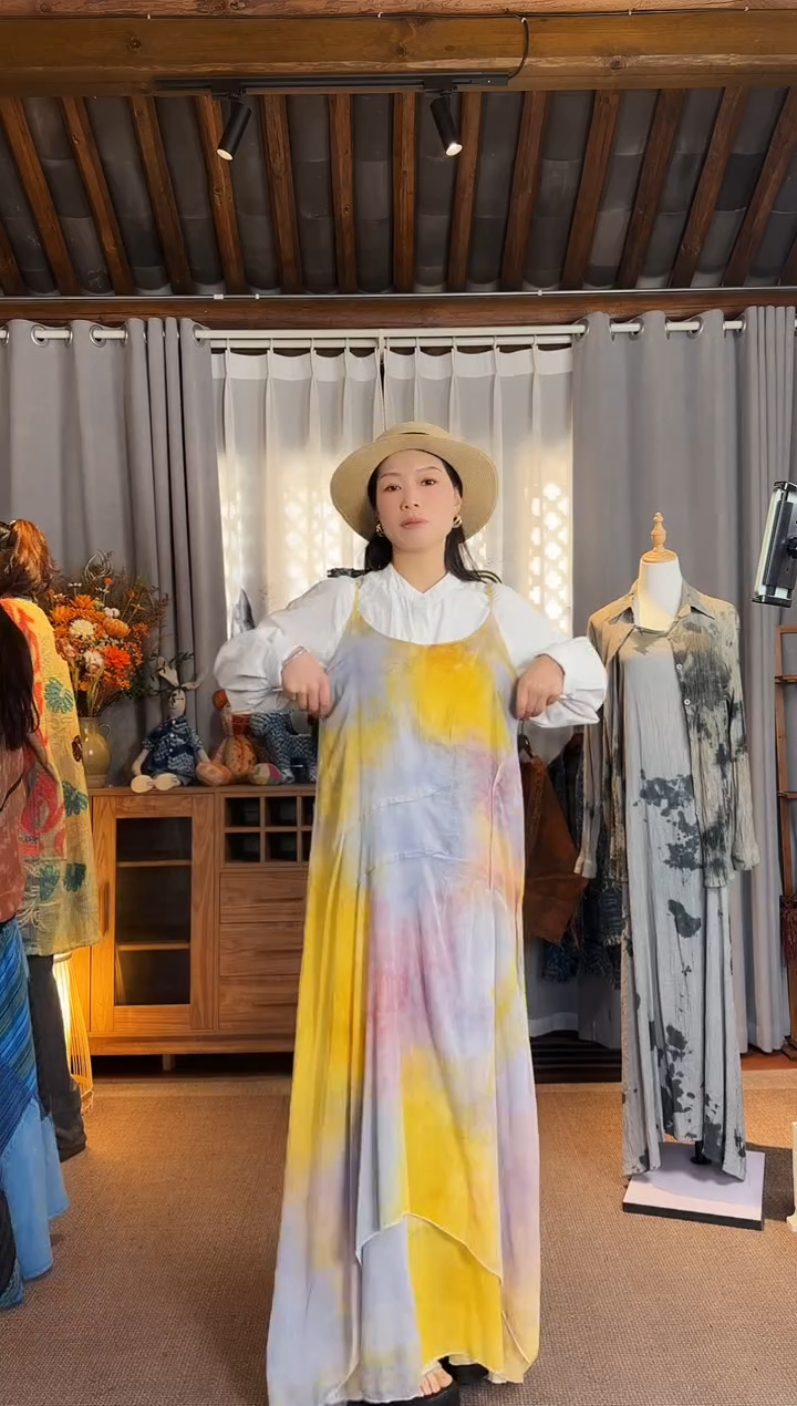 【闪购商品】设计师款花果染吊带长裙