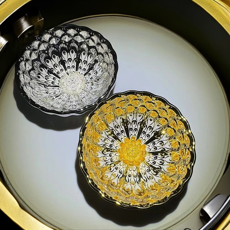 冰清玉洁银莲+金玉满堂金莲主人杯对杯手工茶器（无礼盒）