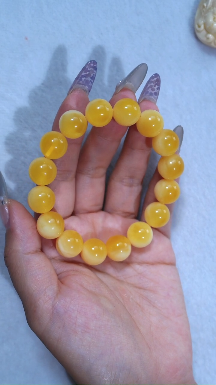 未镶嵌蜜蜡手链典藏级12.5mm聚宝盆颗颗咸蛋黄
