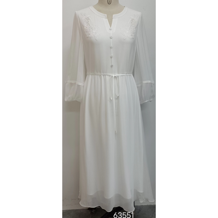 V领中袖桑蚕丝长裙夏季时尚通勤女装连衣裙63551