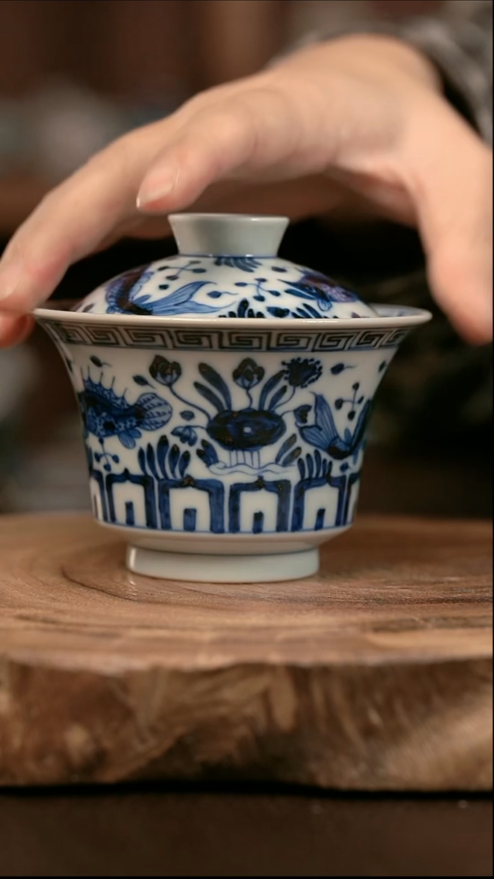 手绘高温现代瓷 柴窑  鱼藻大马蹄150C