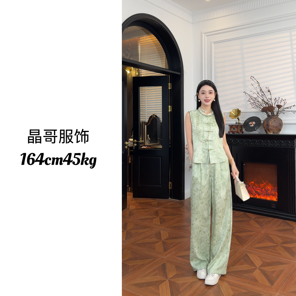 现货【芳华】新中式气质时尚夏季复古宽松无袖套装