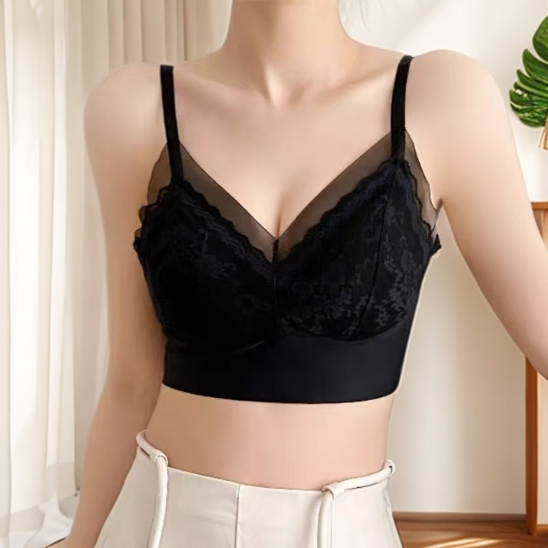 25913#夏季蕾丝美背吊带带胸垫短款背心美背