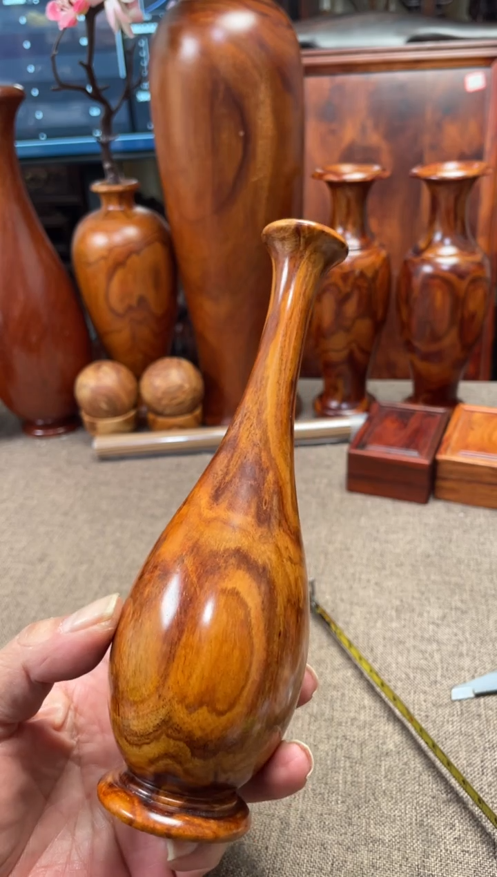 【闪购商品】黄花梨/降香黄檀木艺花瓶6.2/19.5