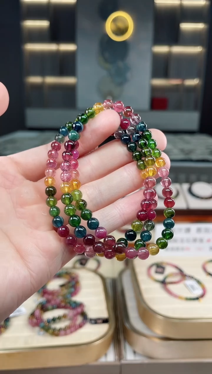 未镶嵌冰透体老矿碧玺彩虹三圈手串5mm+碧玺多样性发一条xion