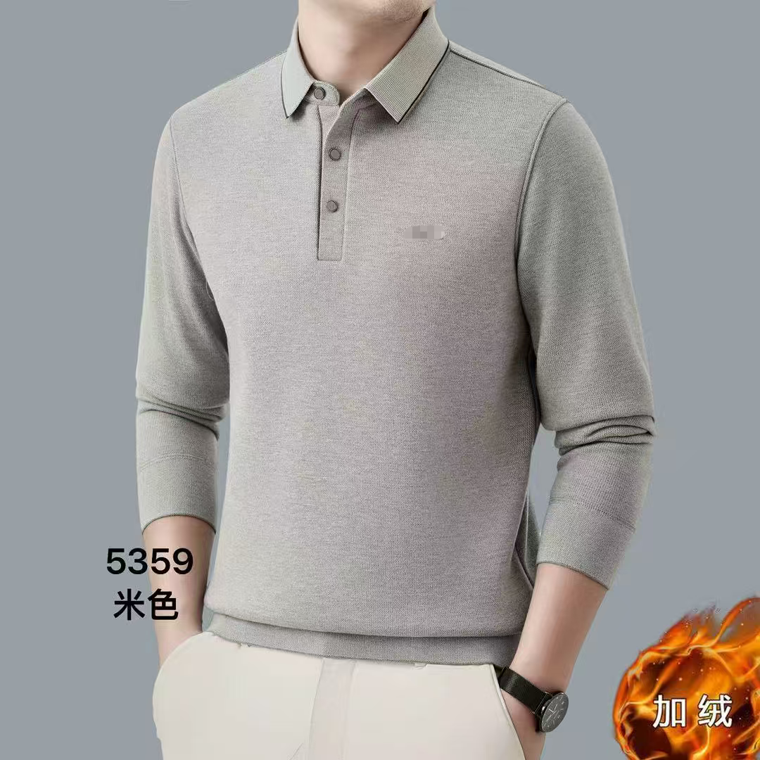 冬季加绒男士翻领商务休闲T恤5359