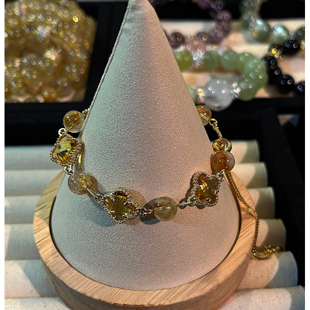 【黄色四叶花】水晶手链女小众设计