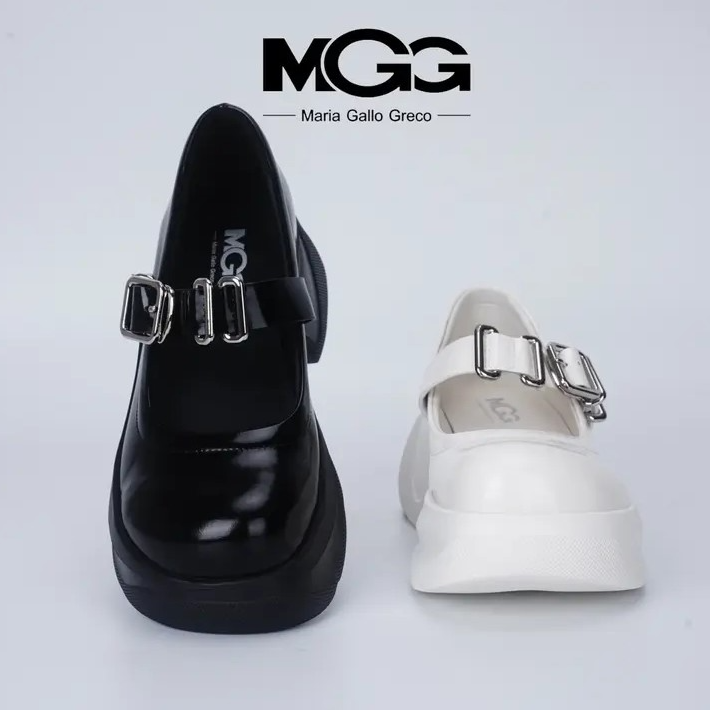 75102-MGG百搭夏季黑色真皮粗跟厚底高跟中跟英伦风玛丽珍女鞋