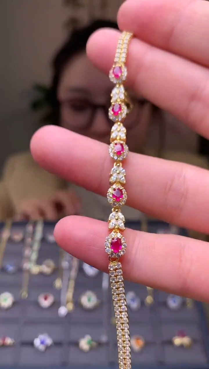 银S925镶嵌手链红宝石手链