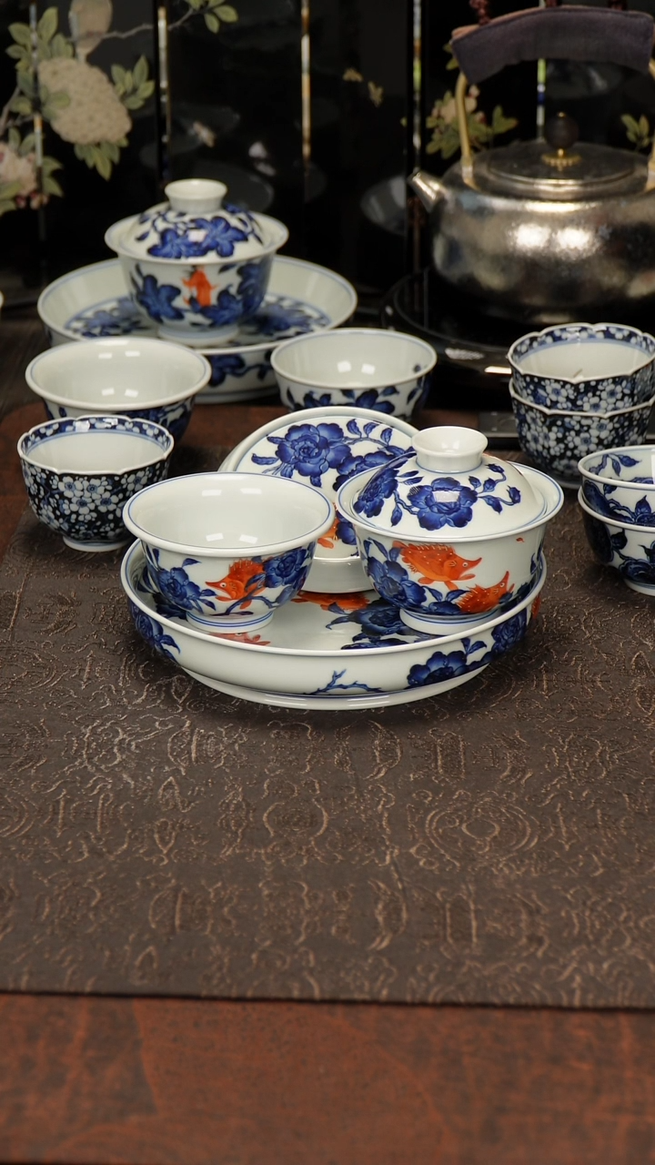 雯华堂月季鳜鱼盖碗杯子壶承盖置