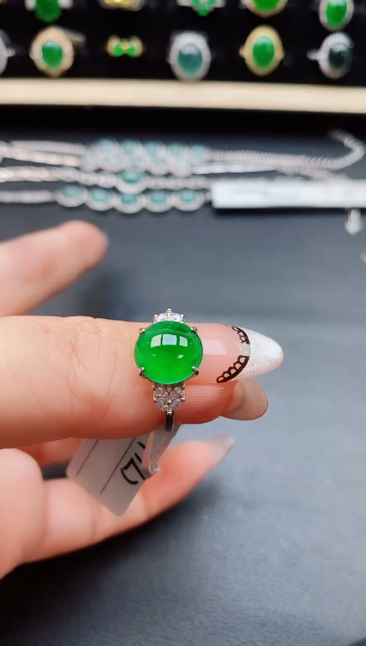 翡翠戒指银S925镶嵌5080