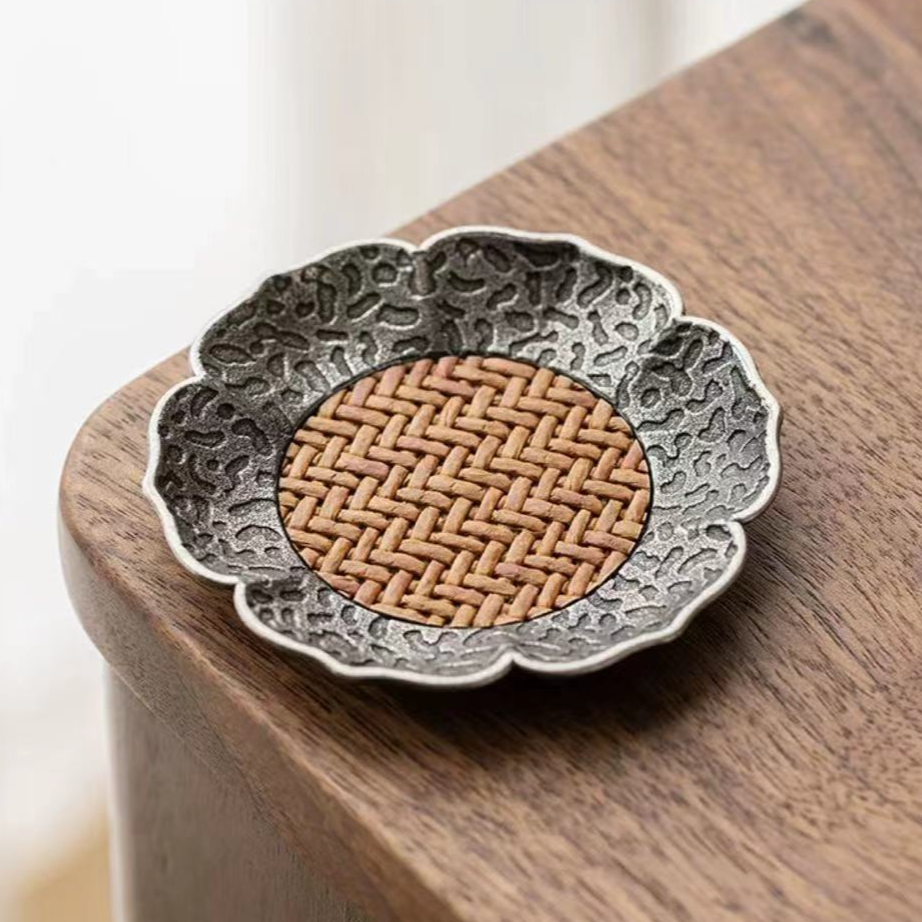 复古合金竹编杯垫主人杯杯垫