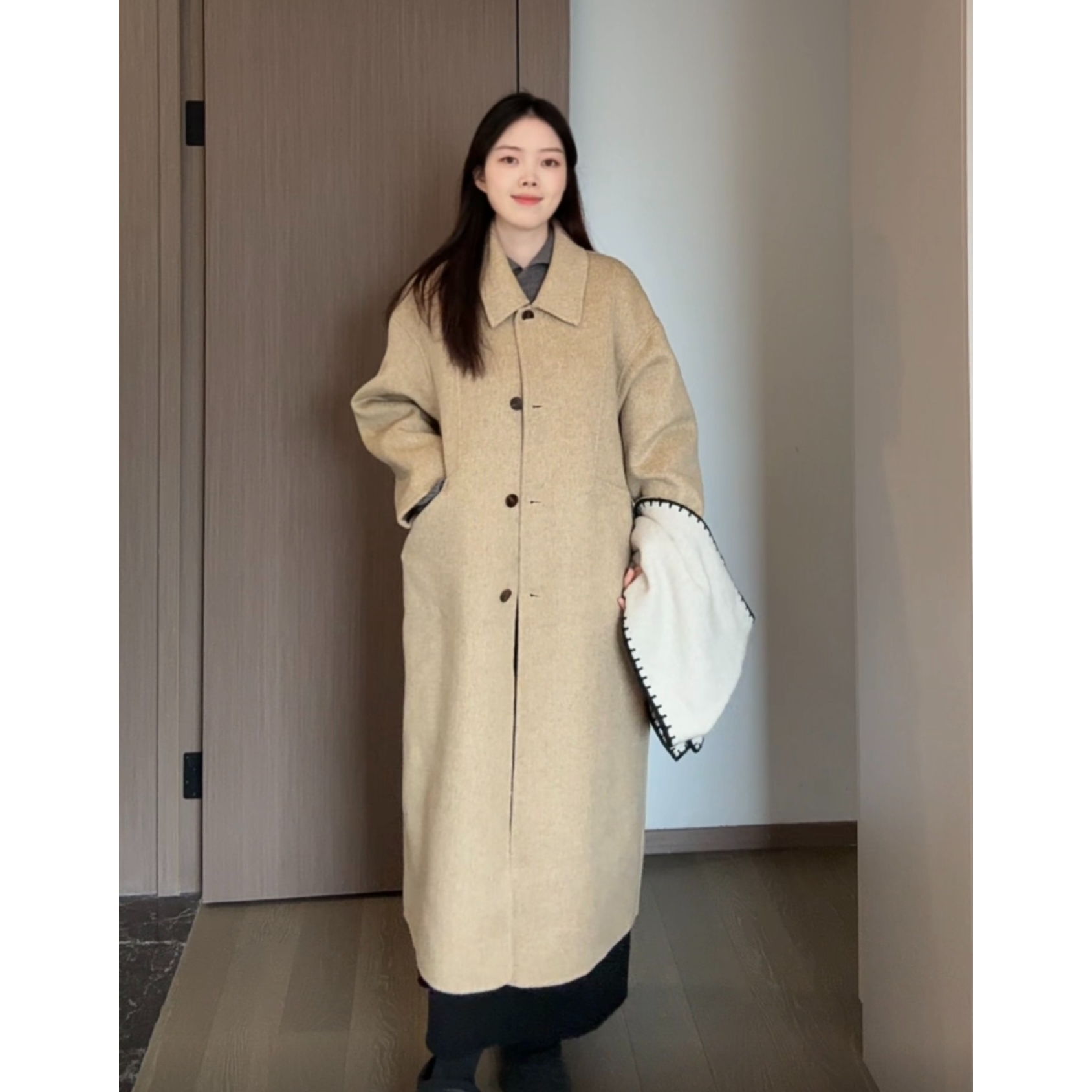 娃娃领落肩韩版双面羊毛大衣东大门秋冬新款大衣双面毛呢外套女