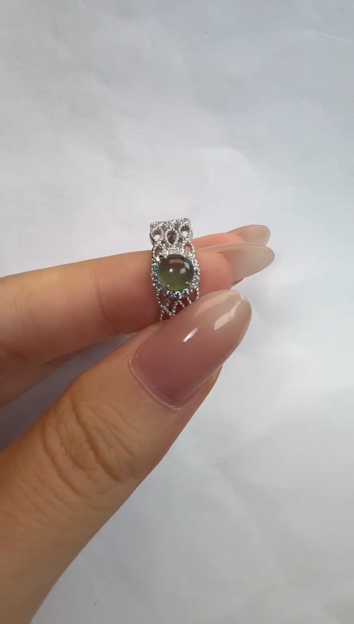 银S925镶嵌戒指翡翠925银镶A货翡翠戒指209