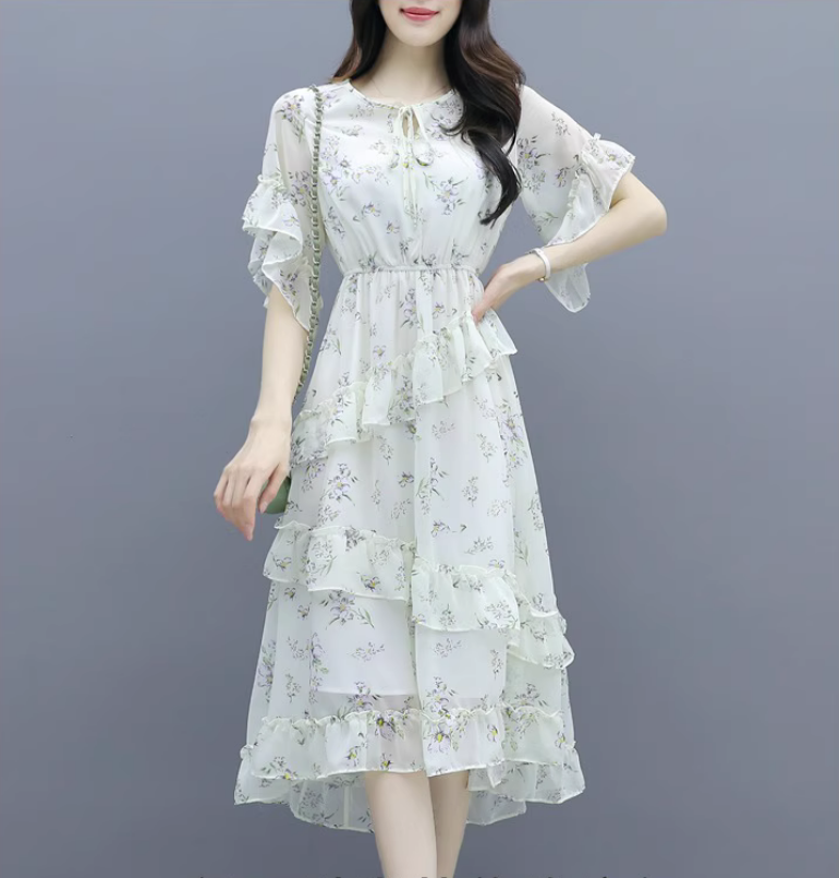 （151-200）百搭连衣裙春夏季碎花连衣裙收腰显瘦连衣裙度假风连衣