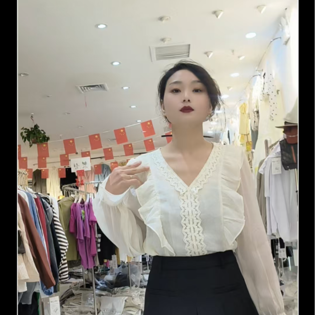 5507打底蕾丝气质长袖网红时尚百搭女士显瘦休闲春季拼接
