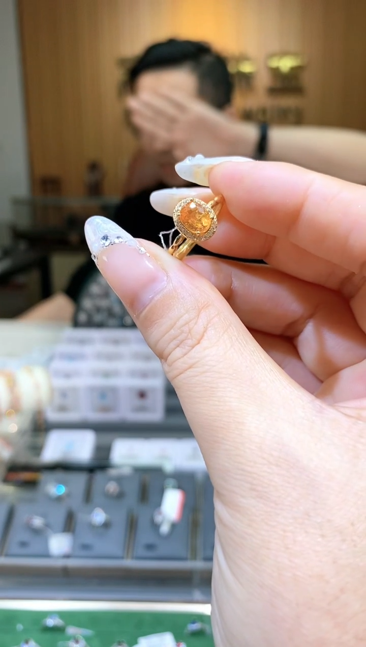 【闪购商品】石榴石（芬达石）戒指银S925镶嵌天然芬达石戒指