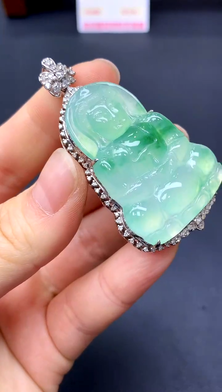 颈饰18K金镶嵌翡翠387-中国好珍宝