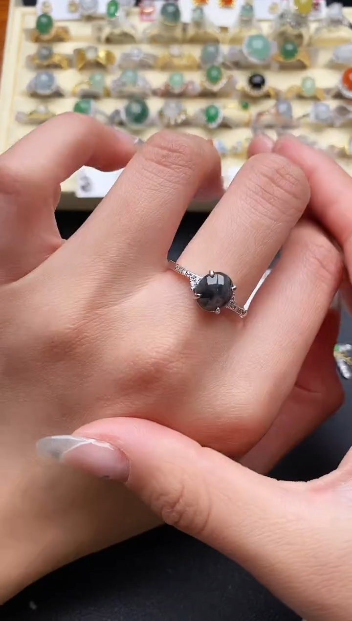 【闪购商品】翡翠戒指银S925镶嵌55555555+1