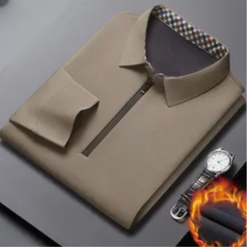 6628冬季加绒加厚男士新款翻领商务休闲保暖长袖打底polo衫