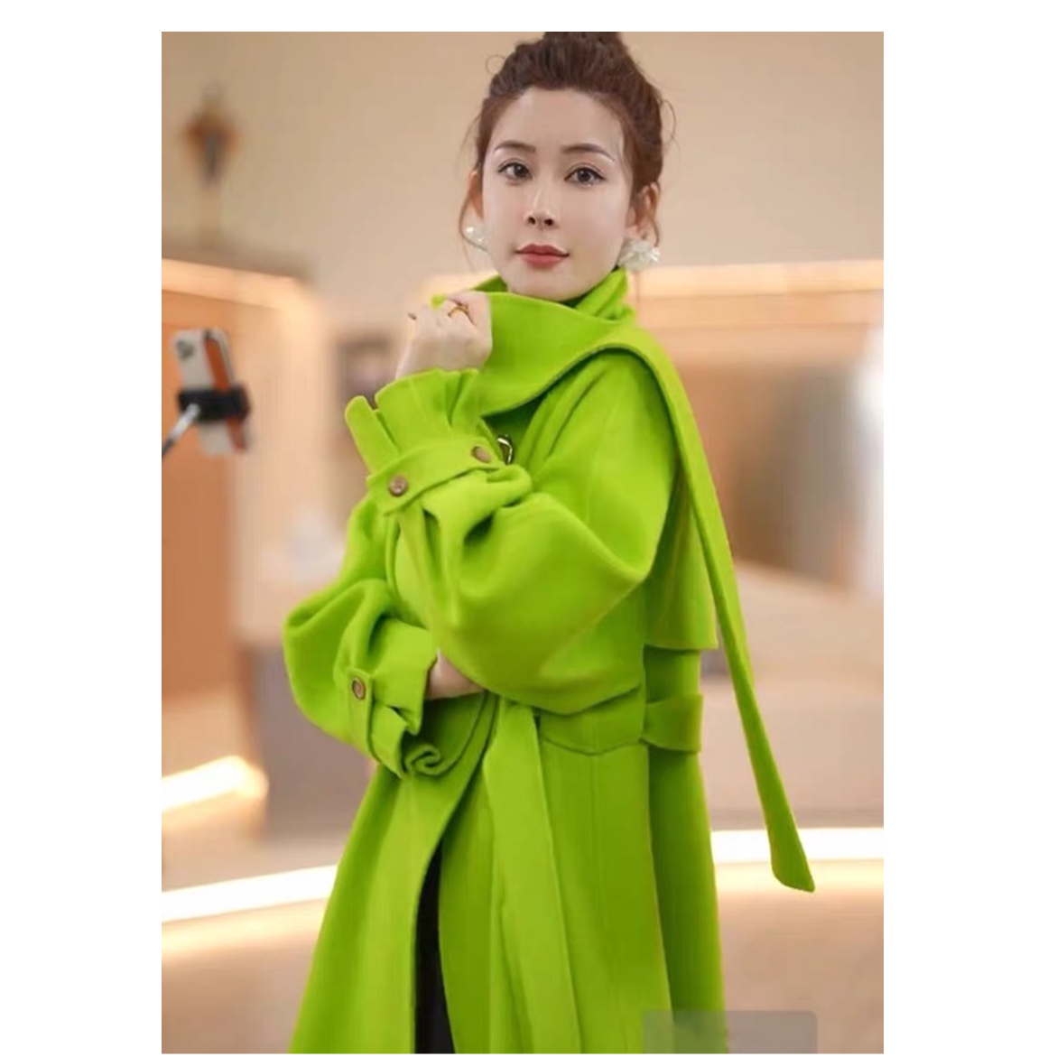 大美女【挚爱果绿】几千的货！双面咩毛大衣