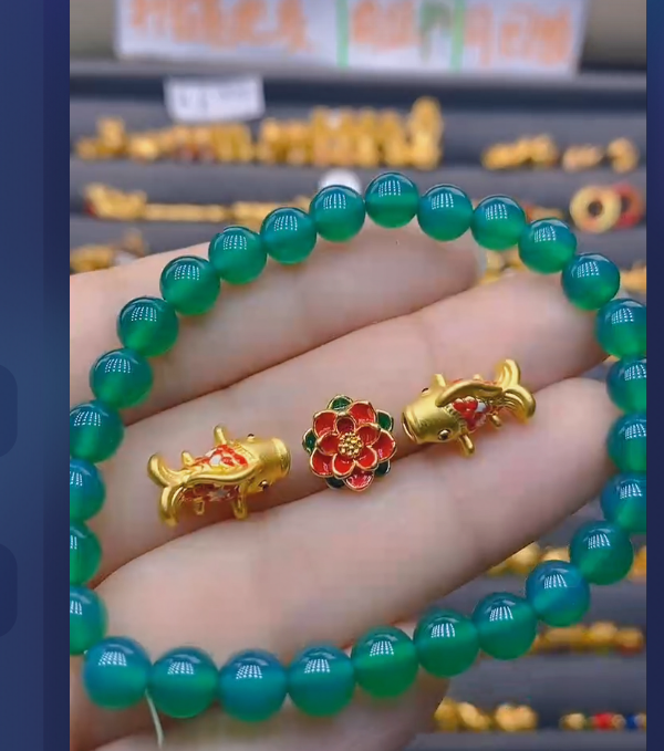 足金999红绿莲花+鲤鱼*2玛 瑙/多样性发