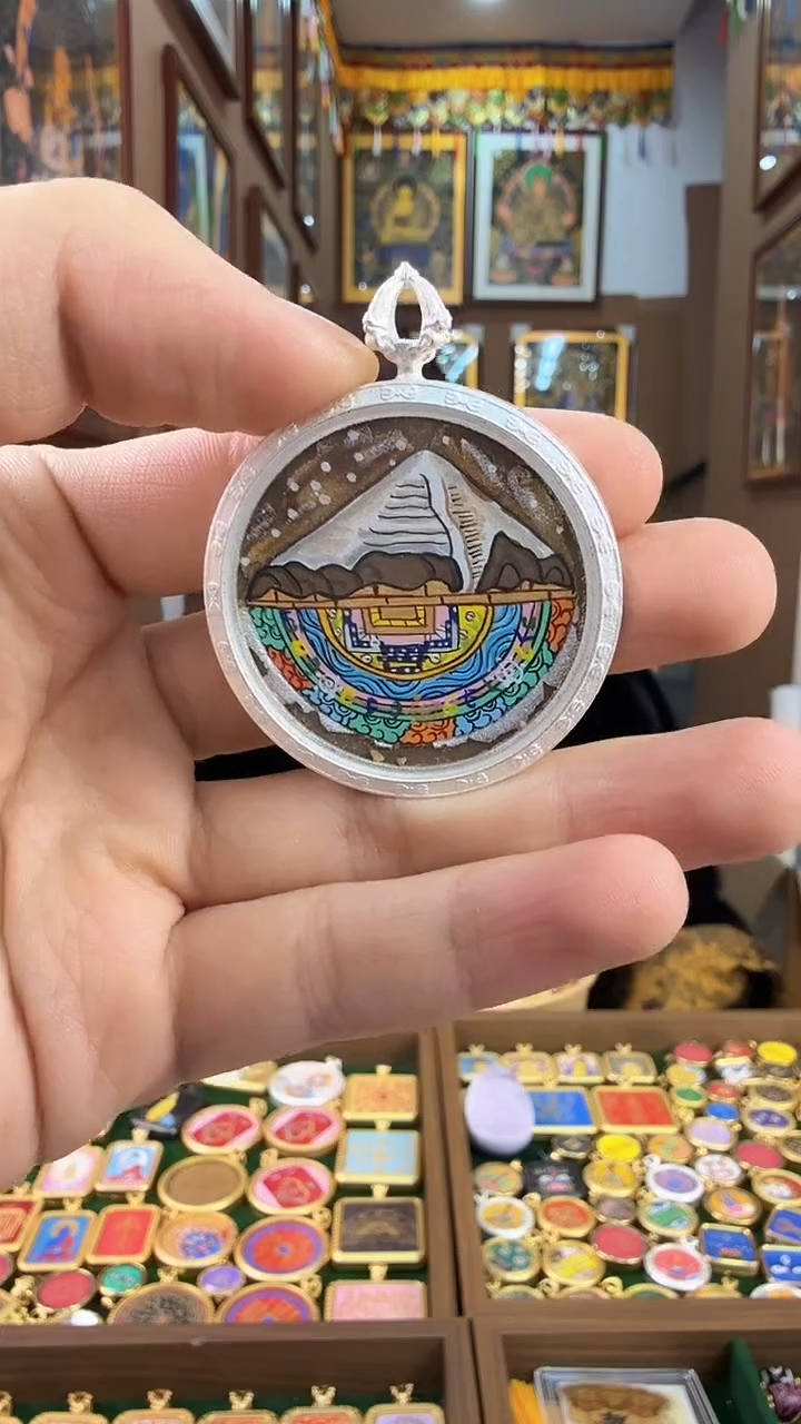 吊坠冈仁波齐神山+坛城-热贡纯手绘唐卡