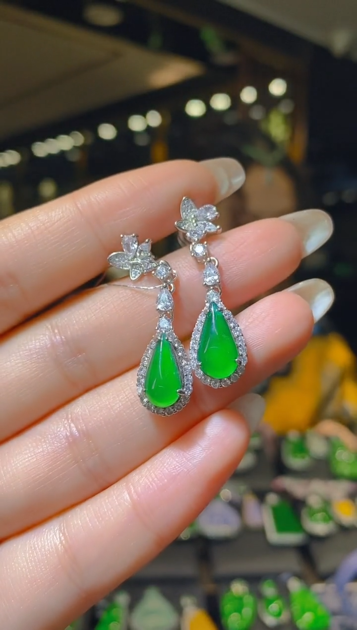 【闪购商品】翡翠耳饰银S925镶嵌022（多样性发货）
