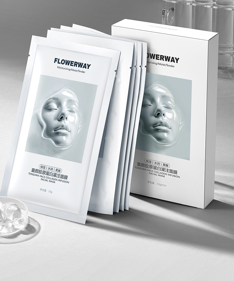 FLOWERWAY【20-80】童颜胶原蛋白面膜柔嫩保湿巨补水蛋白面膜一片