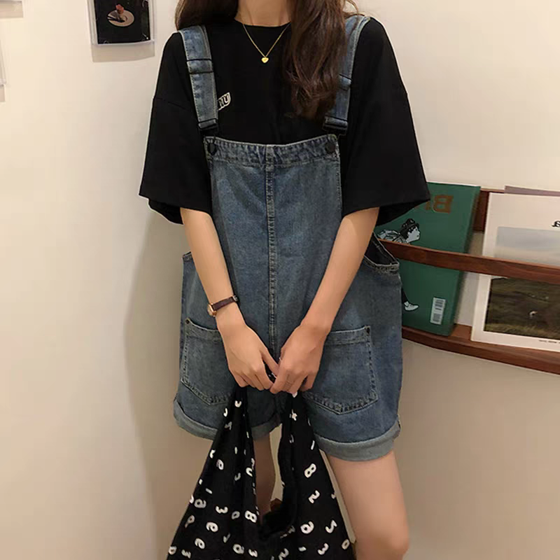 高腰牛仔背带裤减龄修身可爱