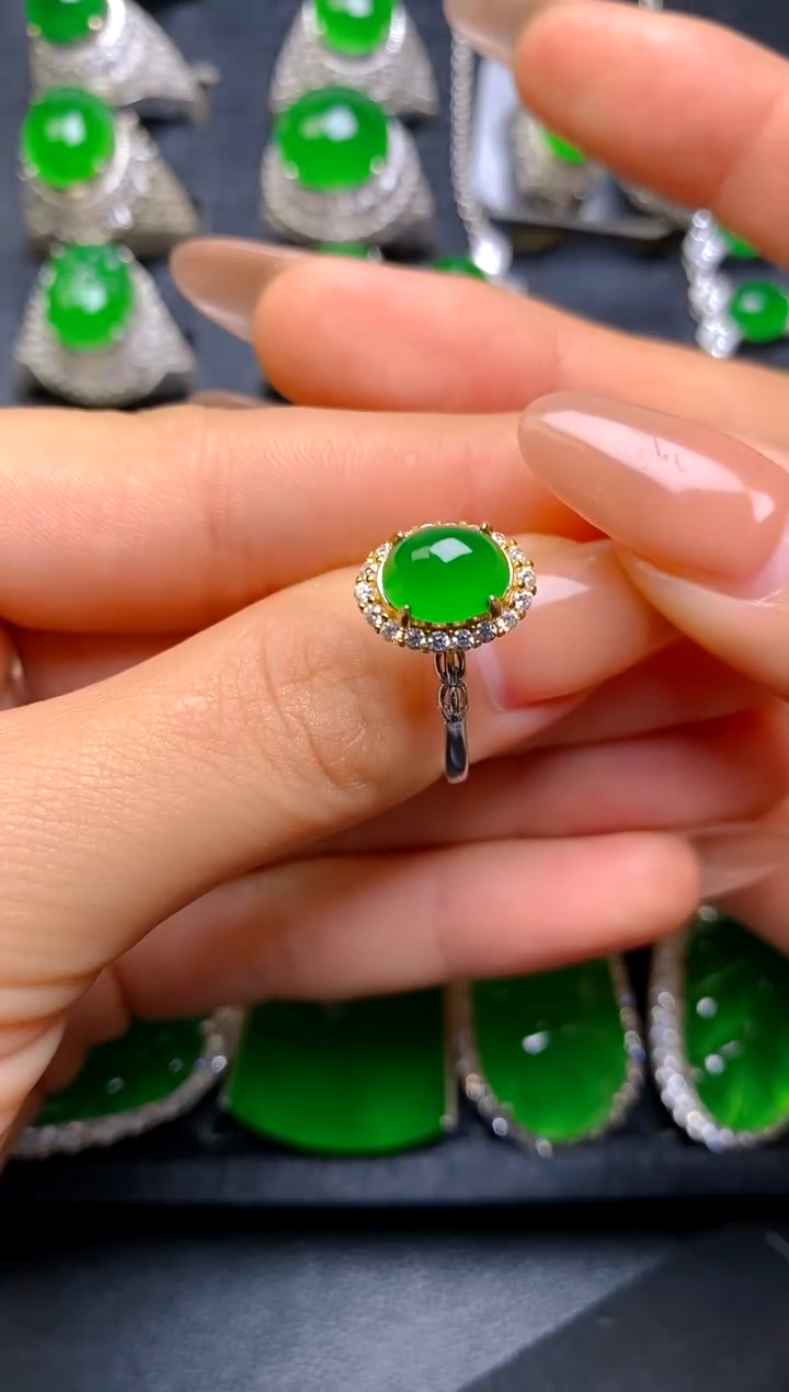 【闪购商品】翡翠戒指银S925镶嵌蛋面女戒